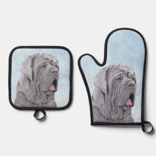 Neopolitan Mastiff Painting Grey Original Dog Art Oven Mitt & Pot Holder Set