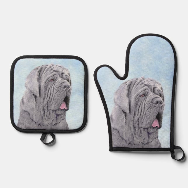 Neopolitan Mastiff Painting Grey Original Dog Art Oven Mitt & Pot Holder Set (Front)