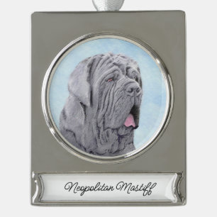 Neopolitan Mastiff Painting - Original Dog Art Sil Silver Plated Banner Ornament