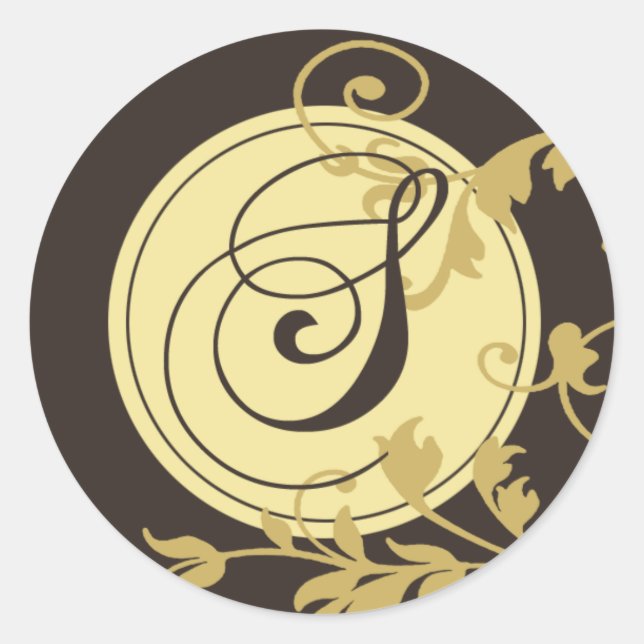 Neopolitan Monogram Initial "S" (Epresso) Classic Round Sticker (Front)