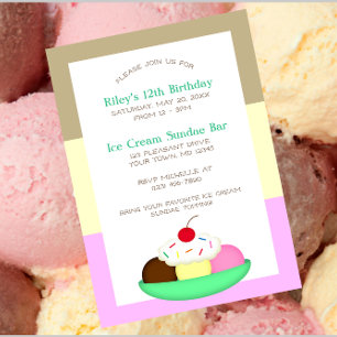 Neopolitan Stripe Ice Cream Sundae Birthday Invite Postcard