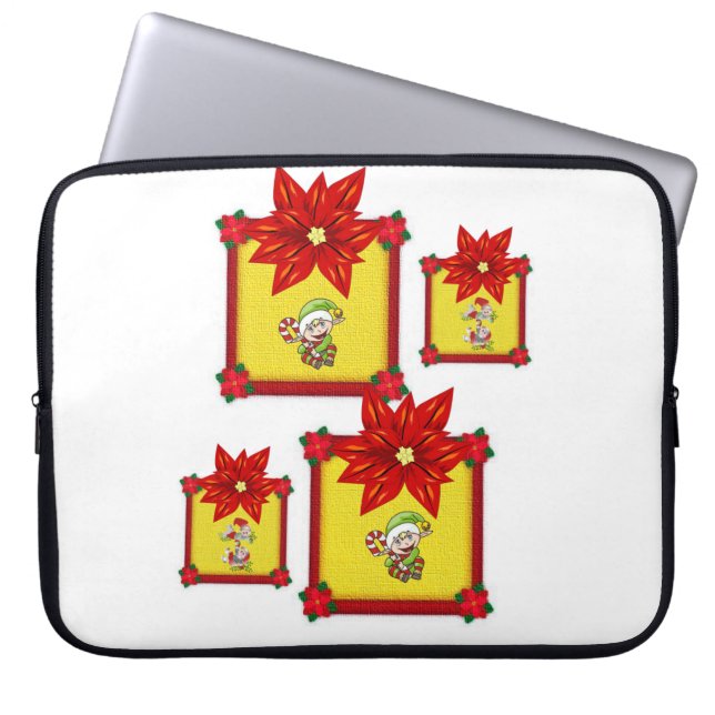 Neoprene Christmas Laptop Sleeve 15 in, Poinsettia (Front)