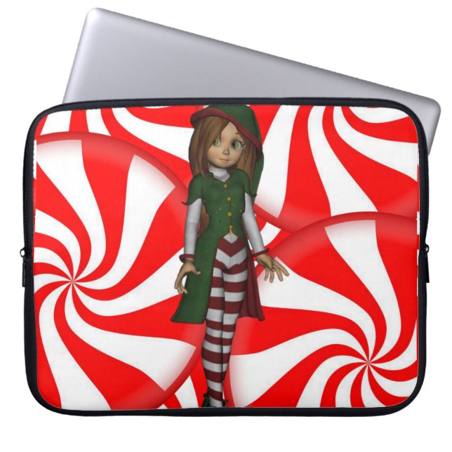 Neoprene Christmas Laptop Sleeve 15 inch, Elf (Front)