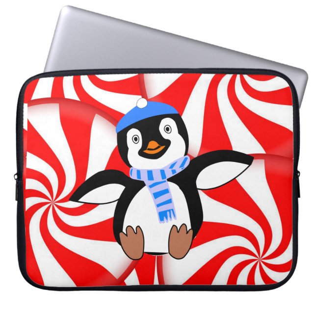 Neoprene Christmas Laptop Sleeve 15 inch, Penguin (Front)
