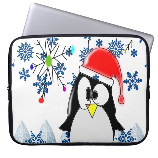 Neoprene Christmas Laptop Sleeve 15 inch, Penguin (Front)