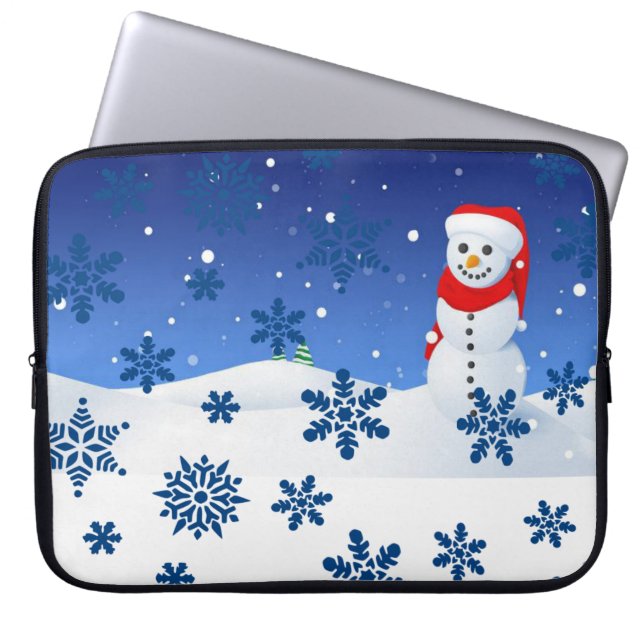 Neoprene Christmas Laptop Sleeve 15 inch, Snowman (Front)