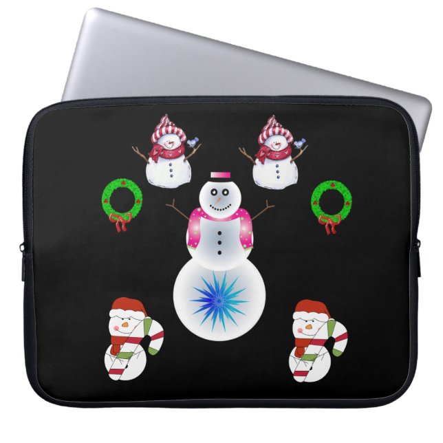 Neoprene Christmas Laptop Sleeve 15 inch, Snowman (Front)
