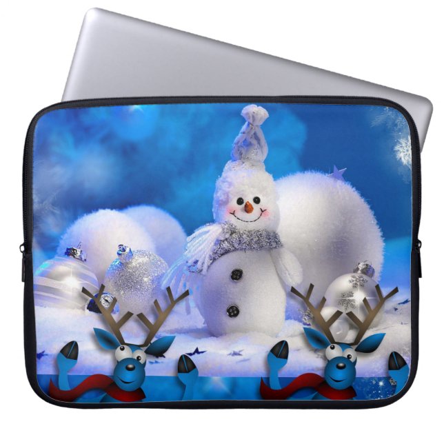 Neoprene Christmas Laptop Sleeve 15 inch, Snowman (Front)