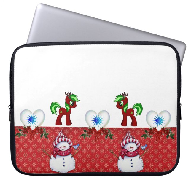 Neoprene Christmas Laptop Sleeve 15 inch, Snowman (Front)