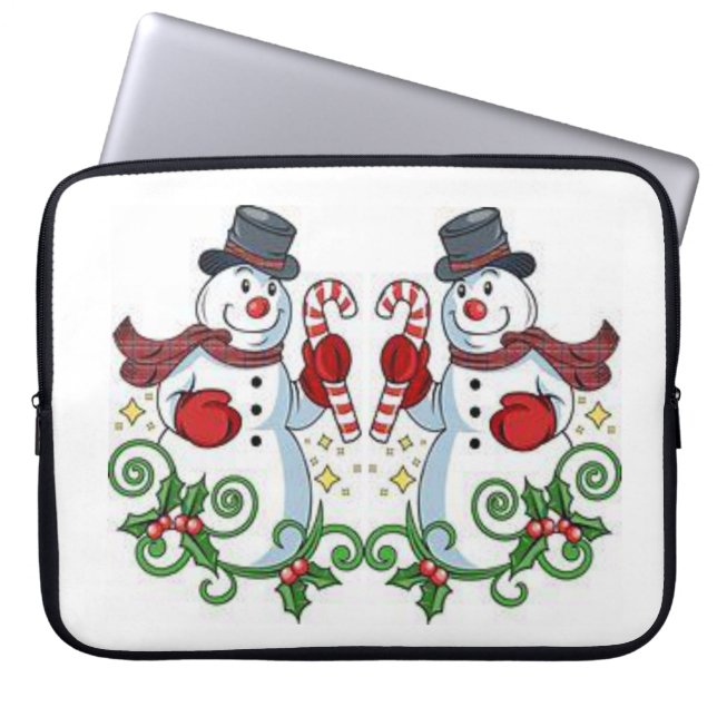Neoprene Christmas Laptop Sleeve 15 inch, Snowman (Front)