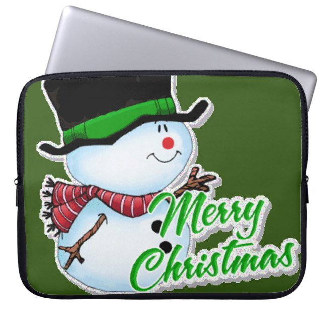 Neoprene Christmas Laptop Sleeve 15 inch, Snowman (Front)