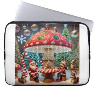 Neoprene Laptop Sleeve: Christmas Mushroom Design Sleeve