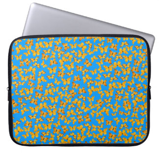 Neoprene Laptop Sleeve, Golden Butterflies on Blue Sleeve