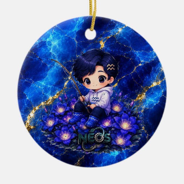 Neos Kawaii Zodiac Acquarius Ceramic Tree Decoration (Front)