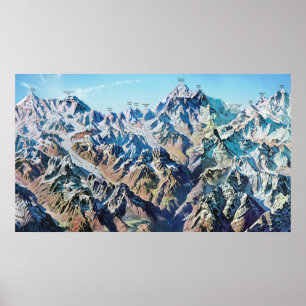"Nepal: 1963 / today - Mount Everest Panoramic Map Poster
