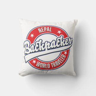 Nepal backpacker world traveller retro logo cushion