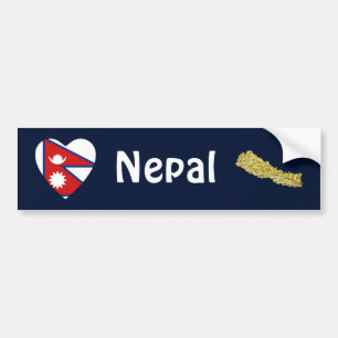 Nepal Flag Heart + Map Bumper Sticker