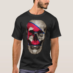 Nepal Flag Skull Nepalese Roots Proud Patriotic T-Shirt