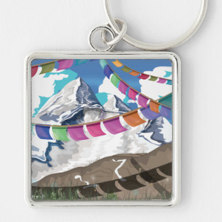 Nepal Himalayan Prayer Flags Travel poster Key Ring