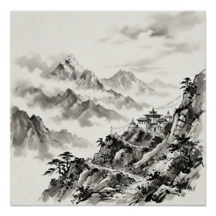 Nepal Himalayas Ink Wash Landscape Poster