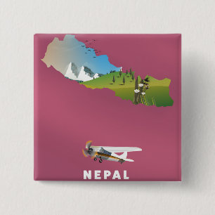 Nepal illustrated map poster 15 cm square badge