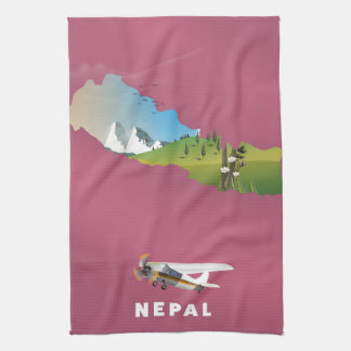 Nepal illustrated map poster tea towel