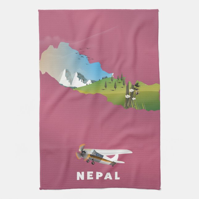 Nepal illustrated map poster tea towel (Vertical)