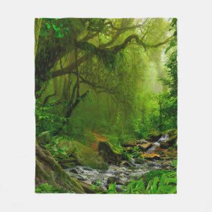 Nepal jungle with riverjungle,forest,ground,river, fleece blanket