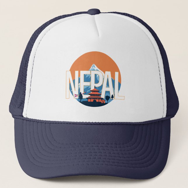 Nepal Temple Mount Everest Trucker Hat (Front)
