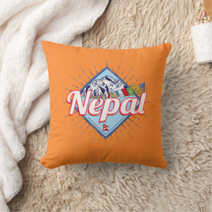 Nepal with Mountains Retro Flags Vintage Holiday Cushion