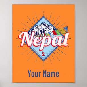 Nepal with Mountains Retro Flags Vintage Holiday L Poster