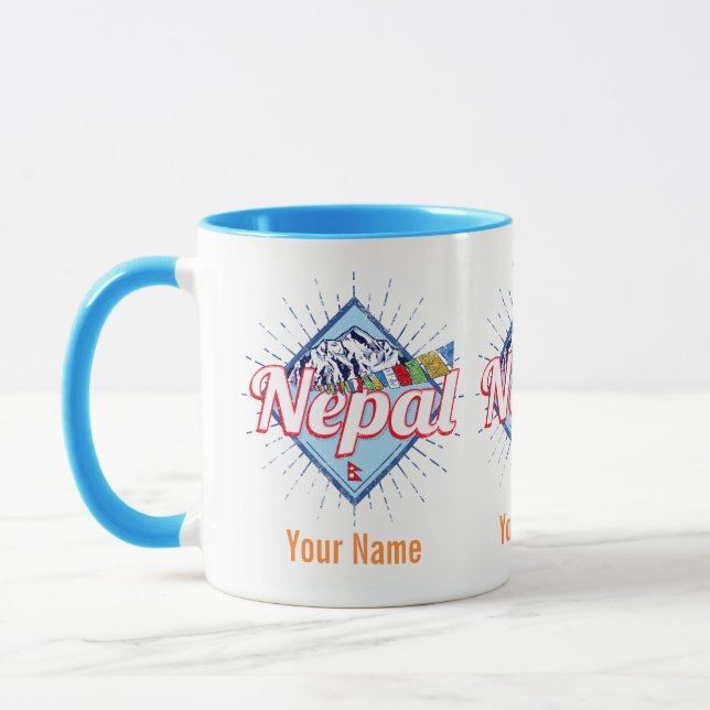 Nepal with Mountains Retro Flags Vintage Holiday Mug (Left)