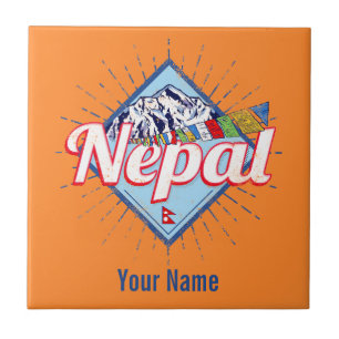 Nepal with Mountains Retro Flags Vintage Holiday Tile