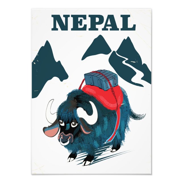Nepal Yak vintage style travel poster (Front)
