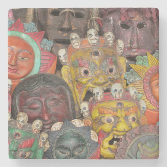 Nepalese Masks of Boudhanath Stone Coaster (Front)