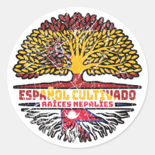 Nepalese Nepal Spain Spanish Tree Roots Flag Classic Round Sticker