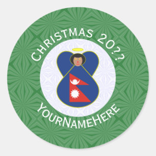 Nepali Angel Christmas Flag Personalised Classic Round Sticker