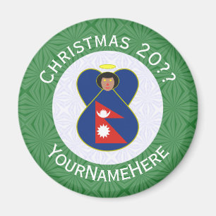 Nepali Flag Christmas Angel Personalised Magnet
