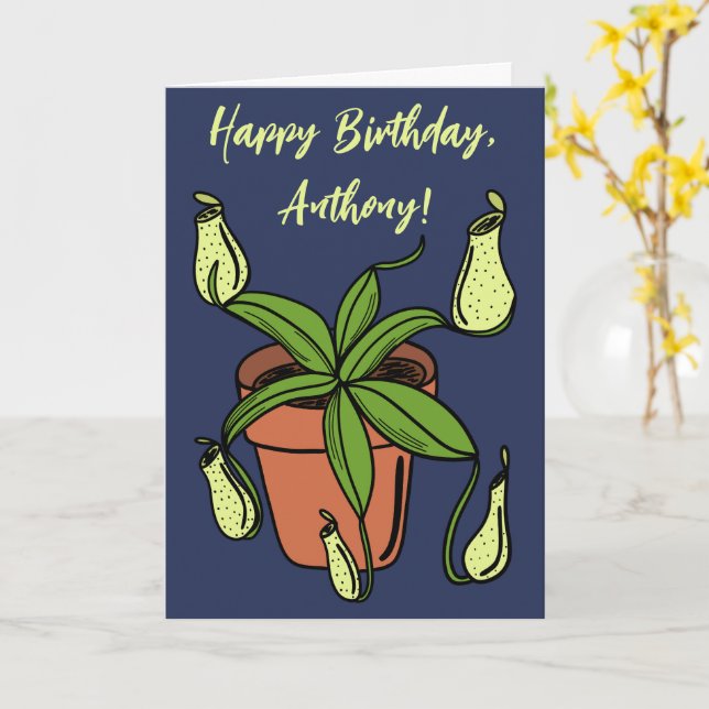 Nepenthes Pitcher Plant Illustration Personalised Card (Yellow Flower)