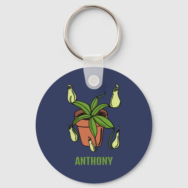 Nepenthes Pitcher Plant Illustration Personalised Key Ring (Front)