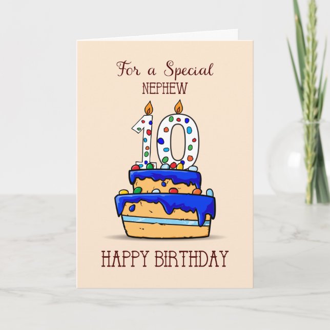 Nephew 10th Birthday, 10 on Sweet Blue Cake Card (Front)