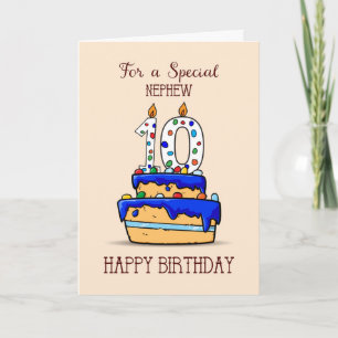Nephew 10th Birthday, 10 on Sweet Blue Cake Card