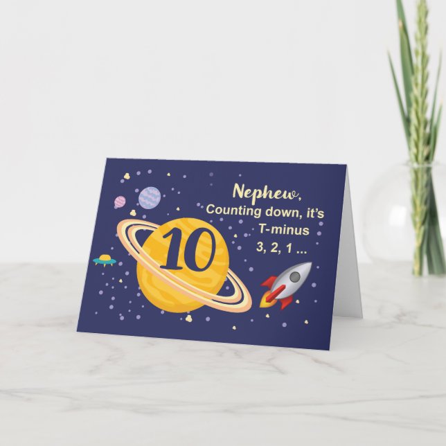 Nephew 10th Birthday Planets in Outer Space Card (Front)