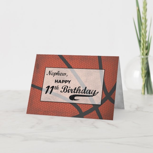 Nephew 11th Birthday Basketball Large Distressed Card (Front)