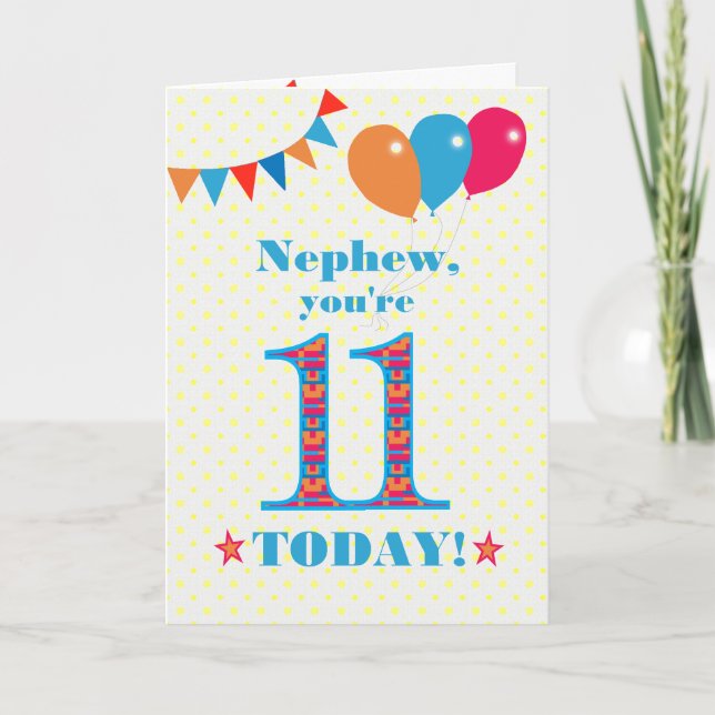Nephew 11th Birthday Bunting Balloons Card (Front)