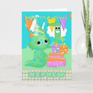 Nephew 1st Birthday Cute Little Monster With Gifts Card