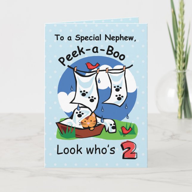 Nephew, 2nd Birthday, Peek-a-Boo Kitten Card (Front)