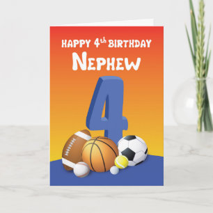 Nephew 4th Birthday Sports Balls Card