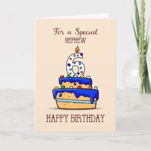 Nephew 6th Birthday, 6 on Sweet Blue Cake Card