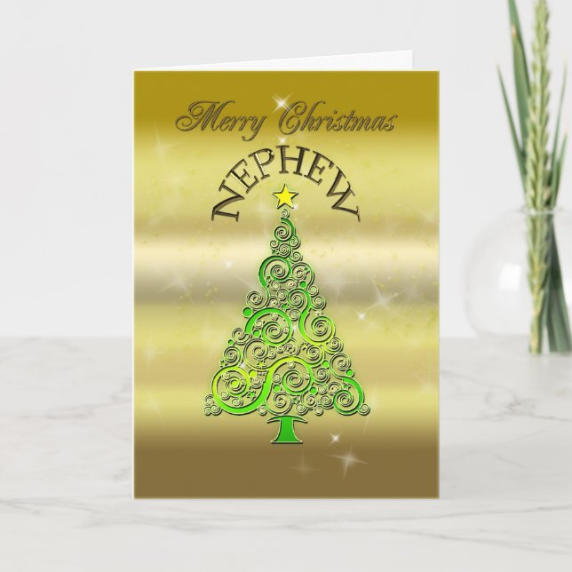 Nephew, a gold effect Christmas card (Front)